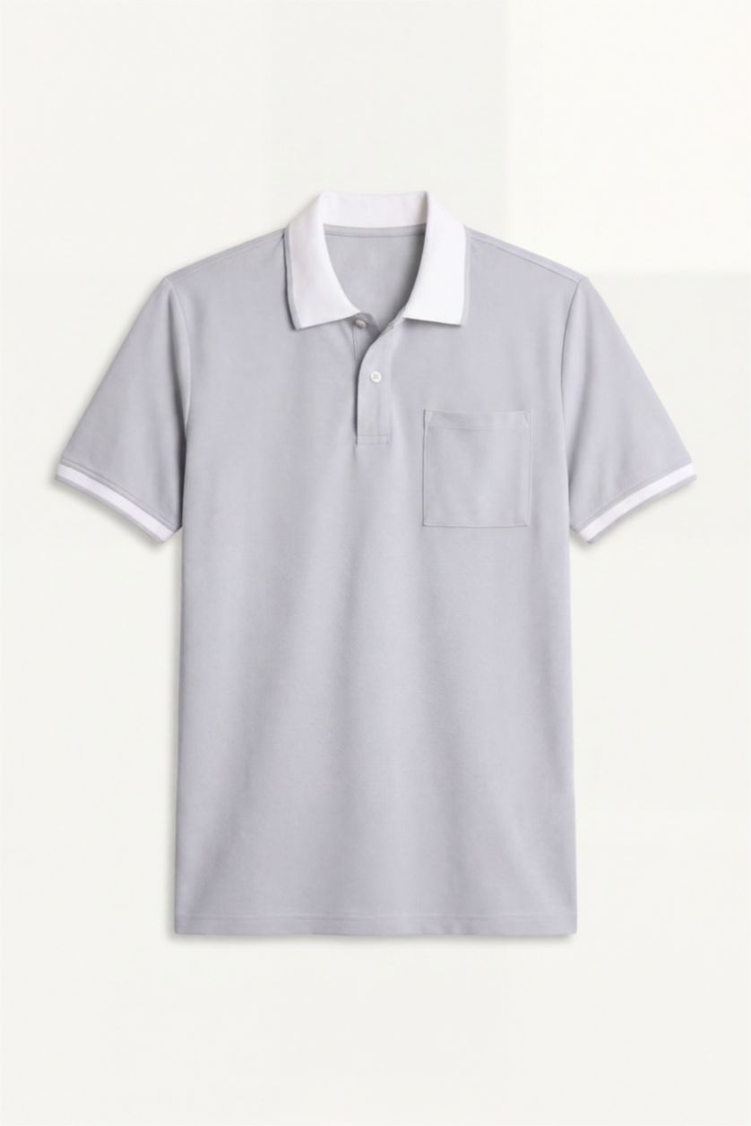 MAN Grey Melange Regular Fit Short Sleeve Polo T-Shirt