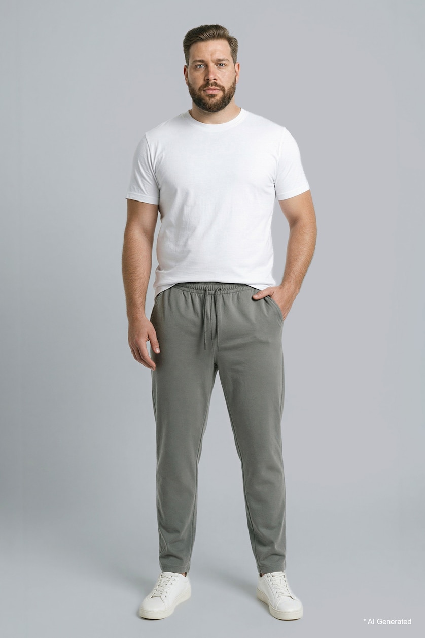 Men Grey Plus Size Elastic Waist Trousers