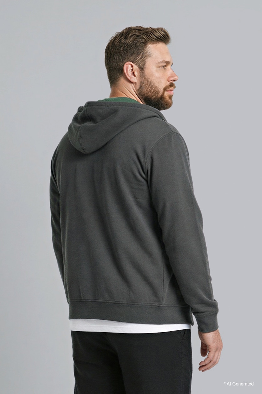 Man Grey Plus Size Zip-Up Hoodie