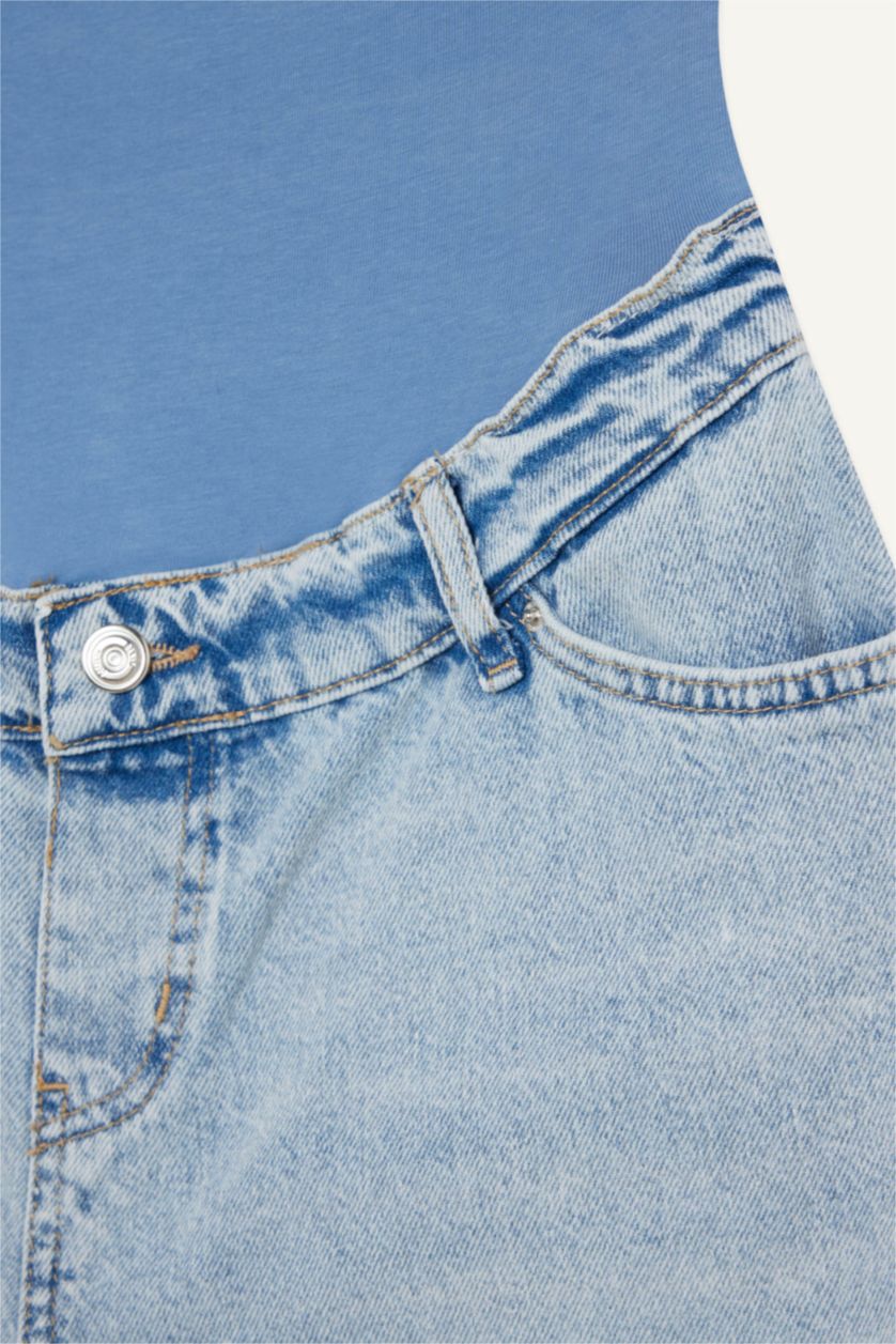 Kadın Açık Mavi Wide Leg Hamile Jean Pantolon