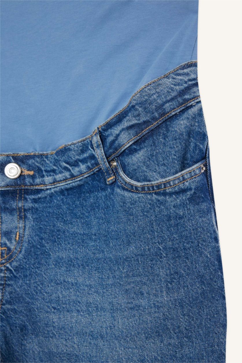 Kadın Mavi Straight Fit Bilek boy Hamile Jean Pantolon