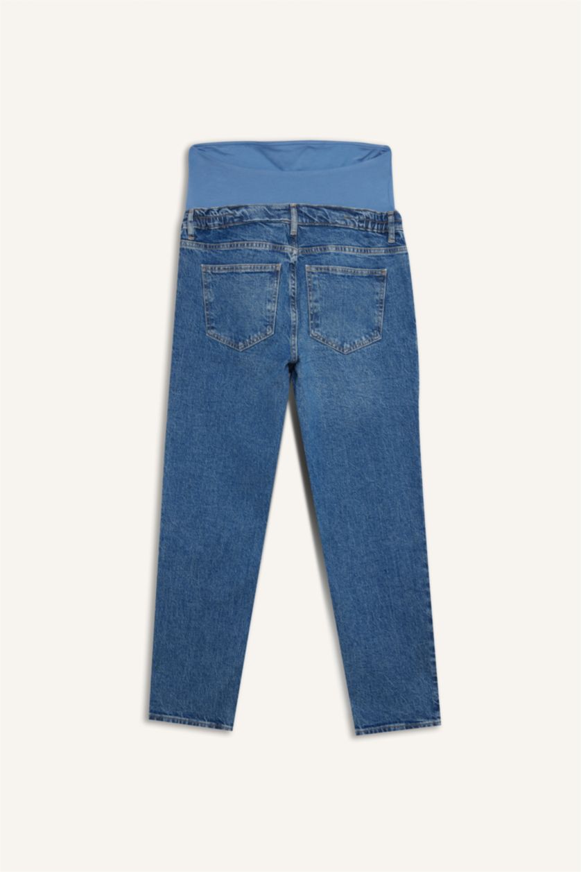 Kadın Mavi Straight Fit Bilek boy Hamile Jean Pantolon
