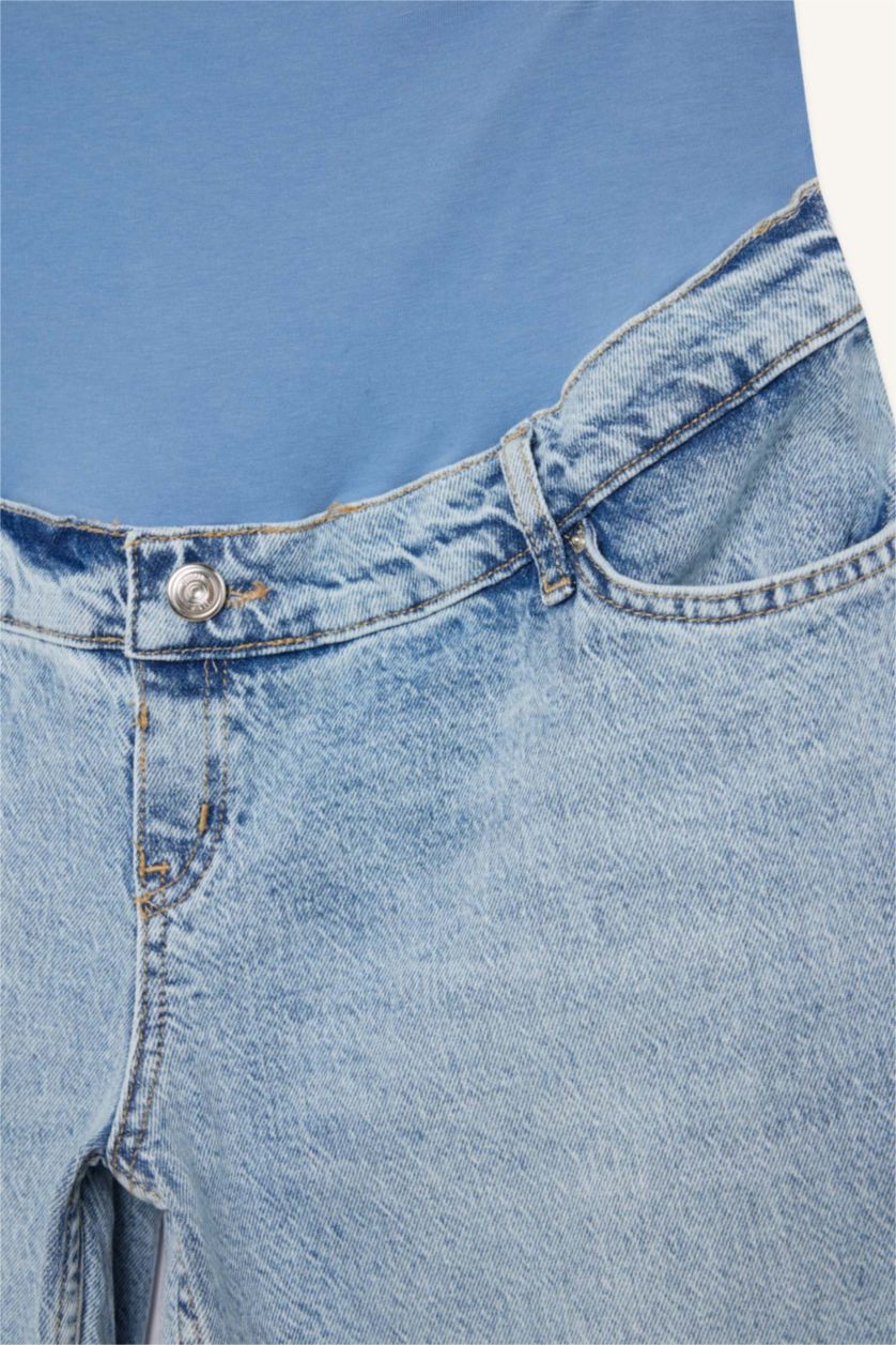 Kadın Açık Mavi Straight Fit Bilek boy Hamile  Jean Pantolon