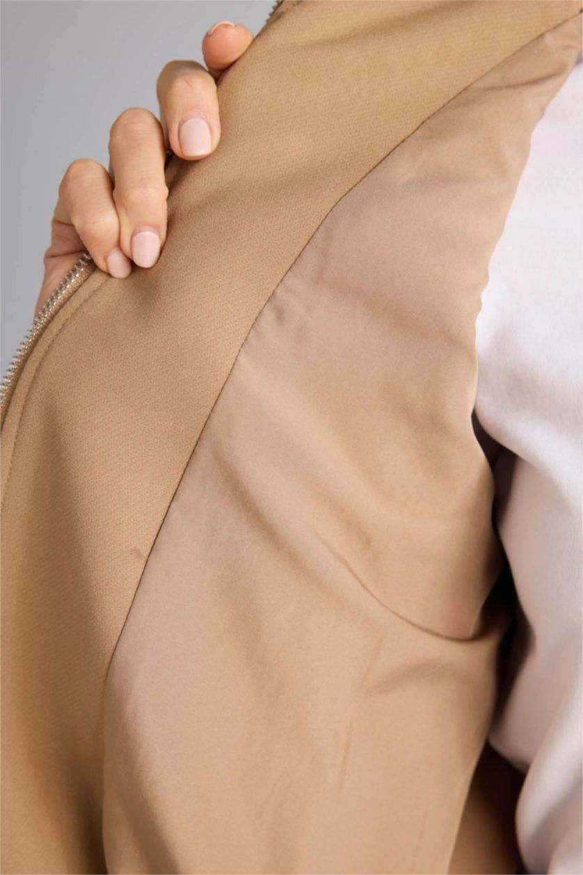 Woman Beige Standard Fit Suede Puffer Jacket