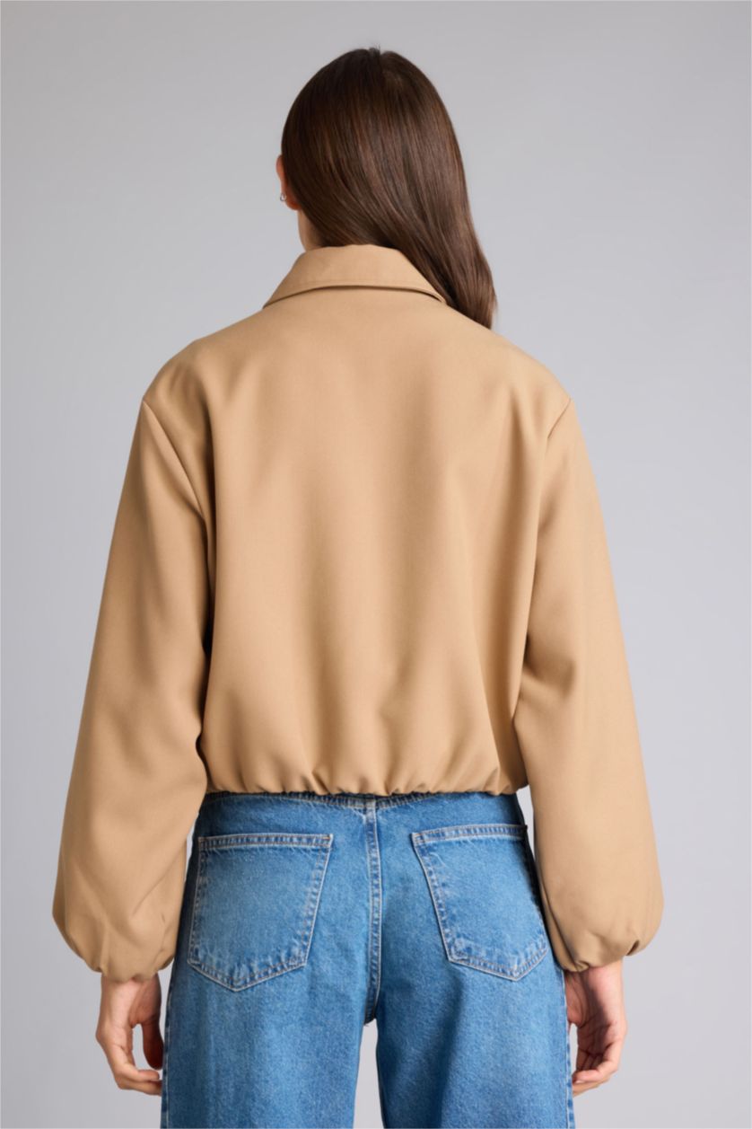 Woman Beige Standard Fit Suede Puffer Jacket