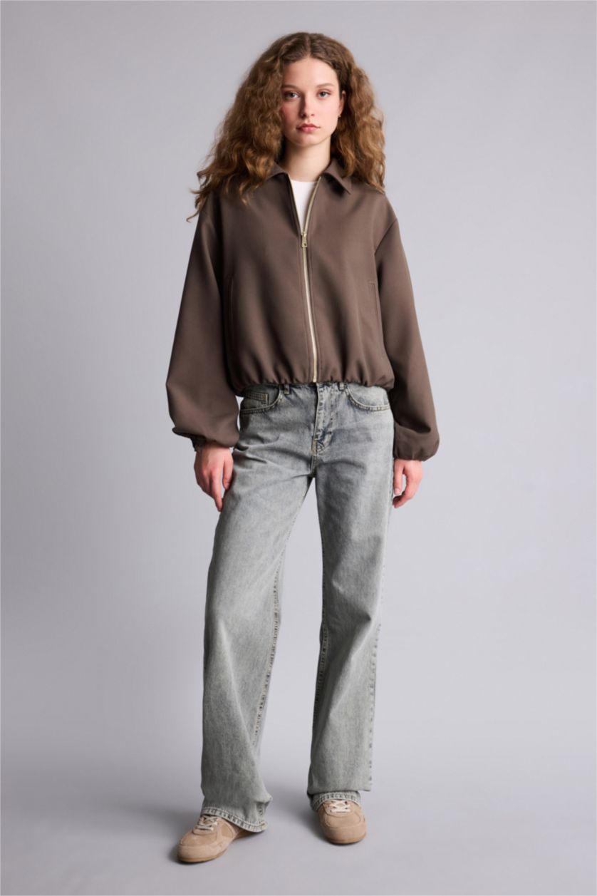 Kadın Kahve Standart Fıt Süet Mont