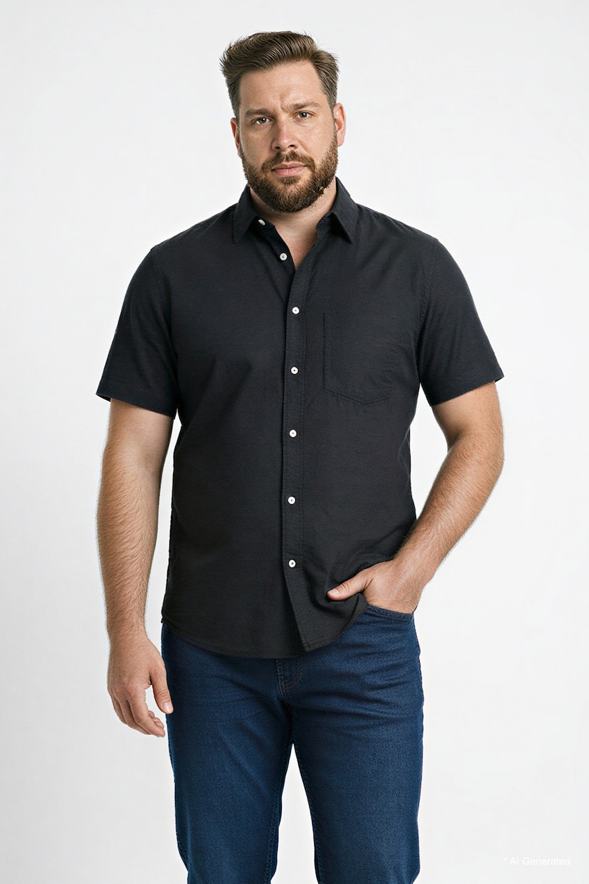 Men Black Regular Fit Polo Collar Cotton Shirt