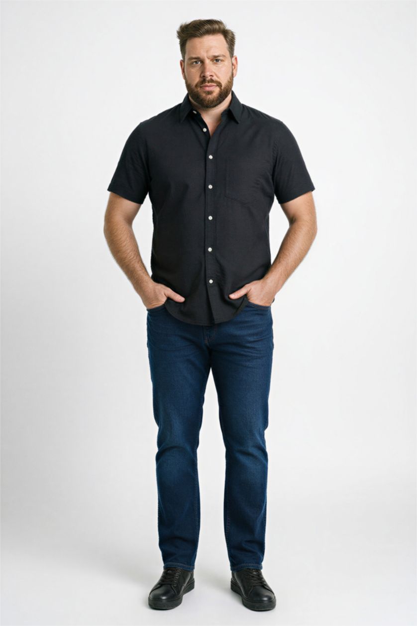 Erkek Siyah Regular Fıt Pamuklu