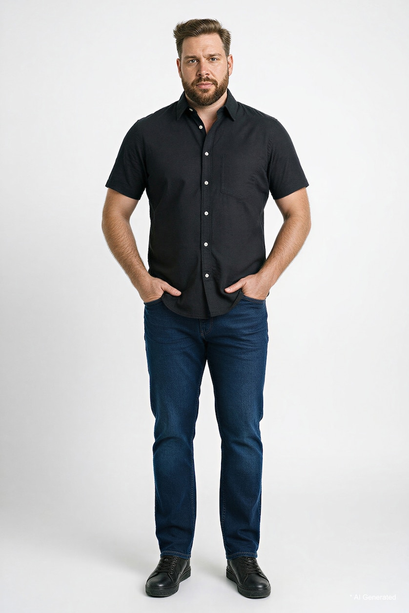 Men Black Regular Fit Polo Collar Cotton Shirt