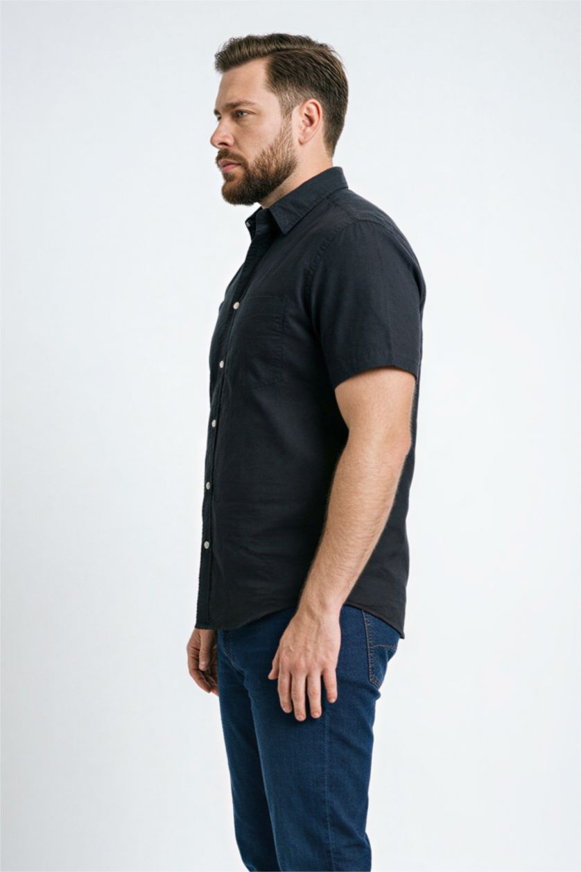 Erkek Siyah Regular Fıt Pamuklu