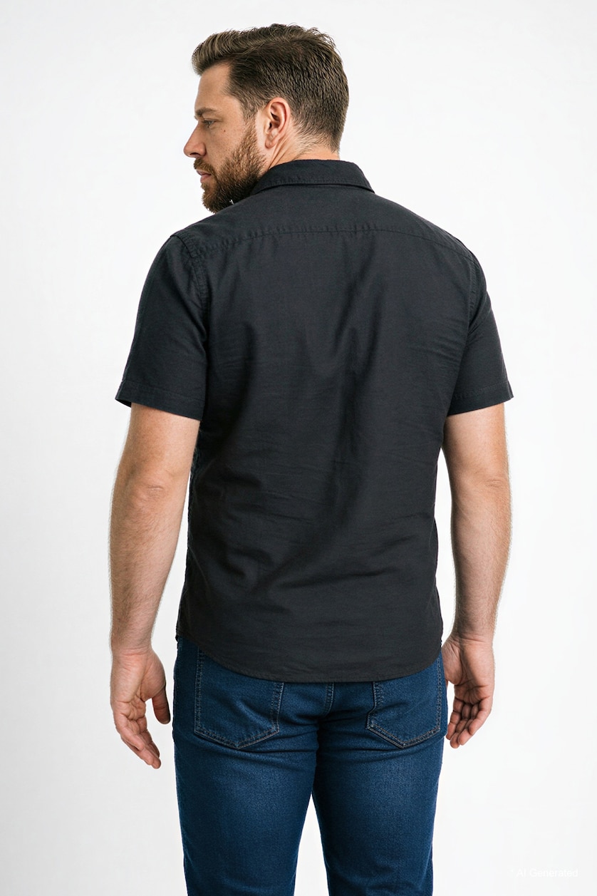 Men Black Regular Fit Polo Collar Cotton Shirt
