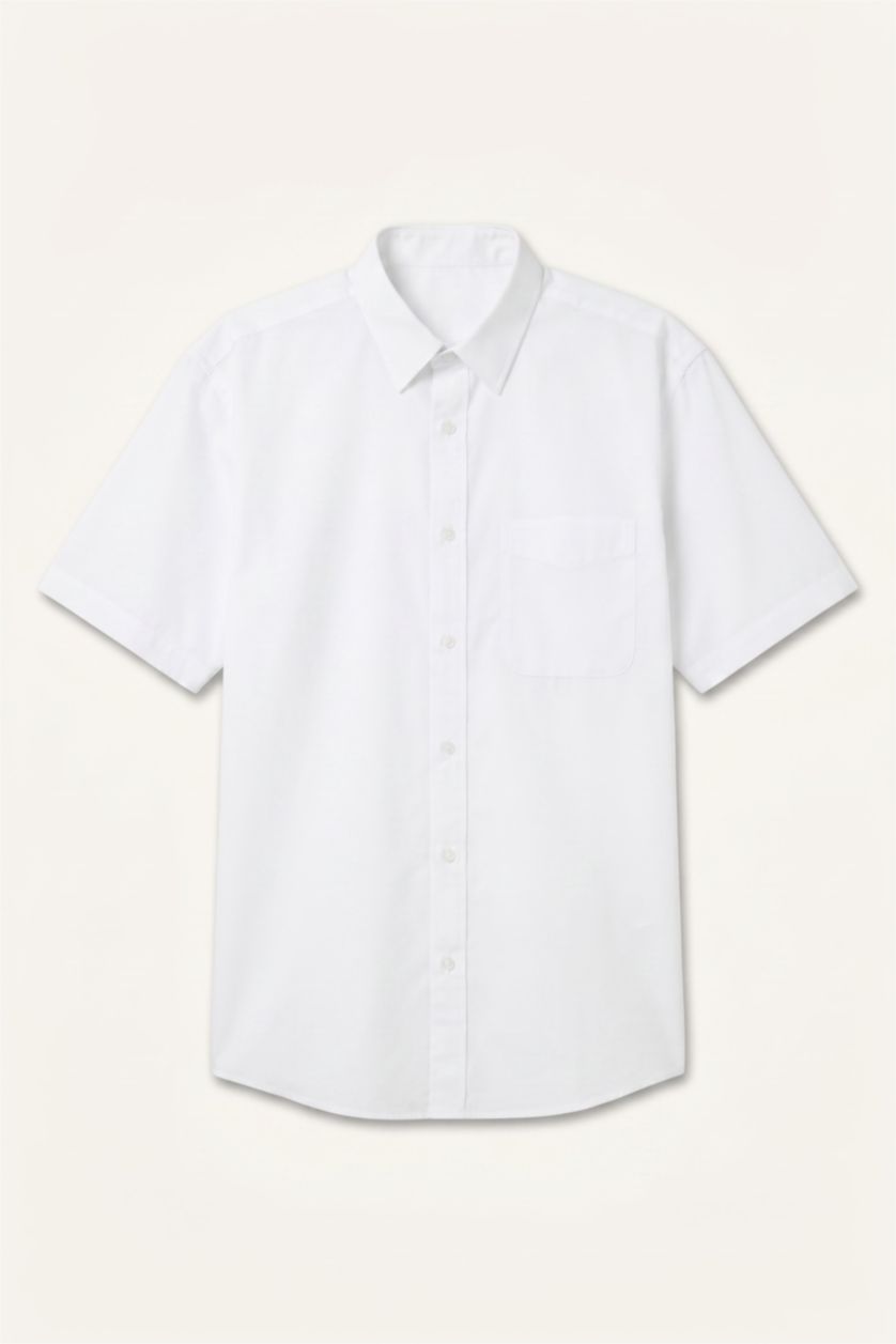 Men White Regular Fit Polo Collar Cotton Shirt