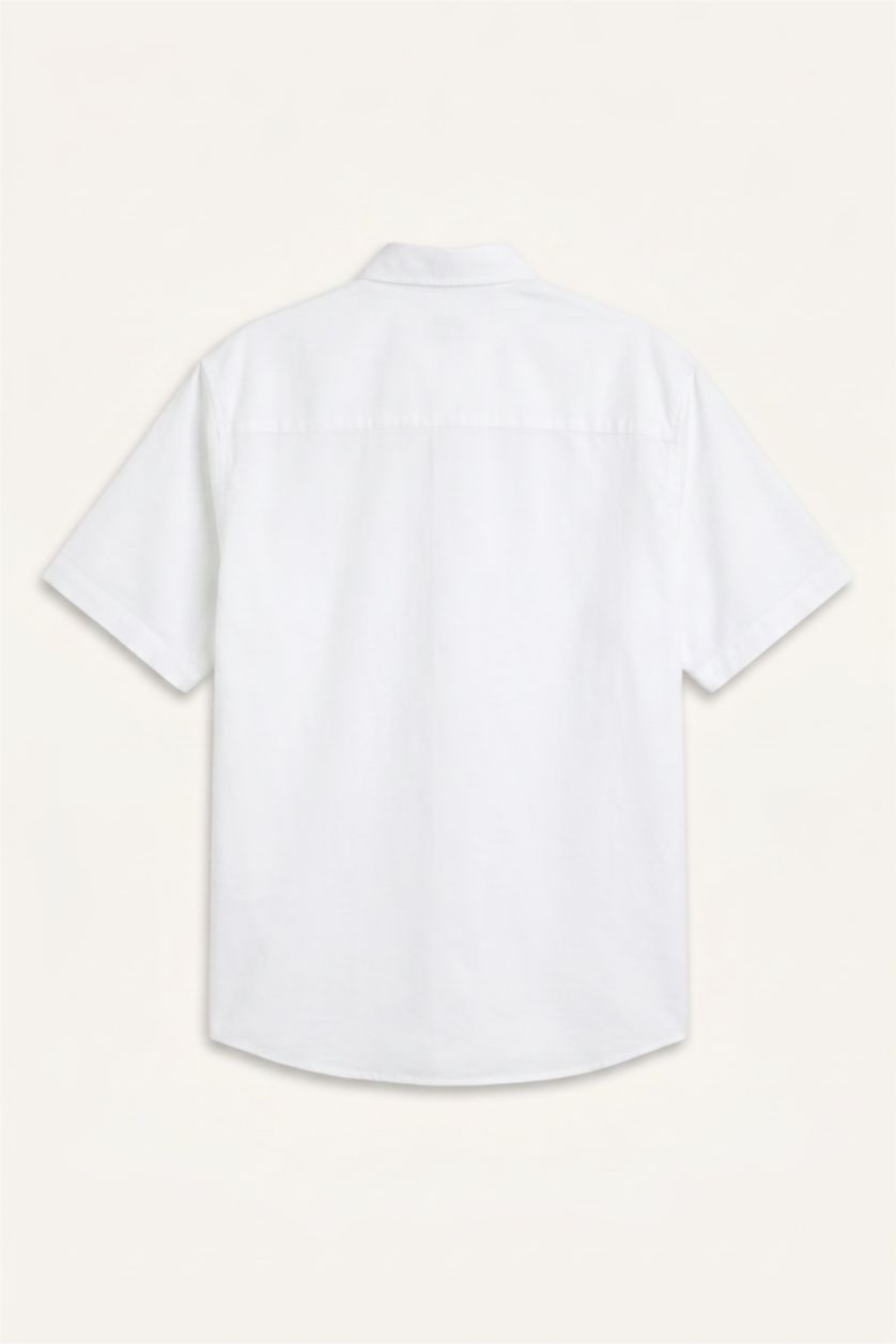 Men White Regular Fit Polo Collar Cotton Shirt