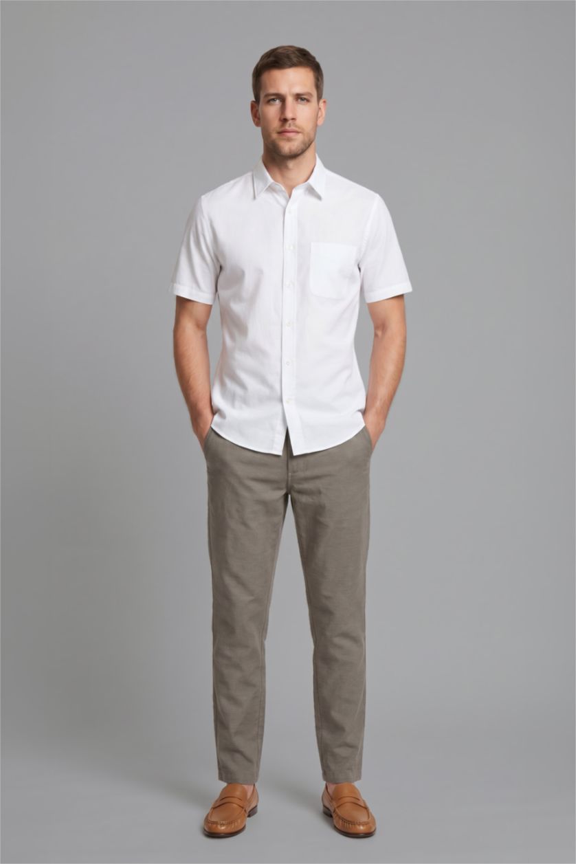 Men White Regular Fit Polo Collar Cotton Shirt