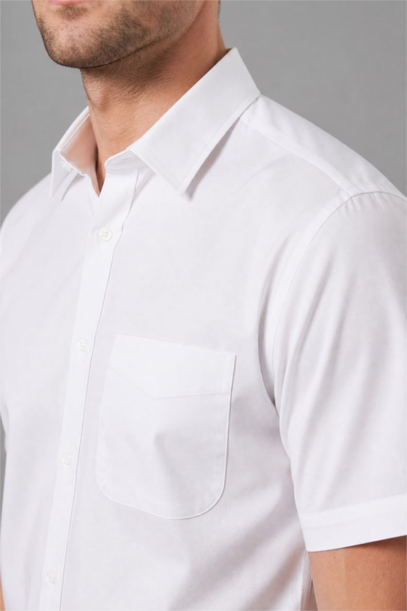 Men White Regular Fit Polo Collar Cotton Shirt