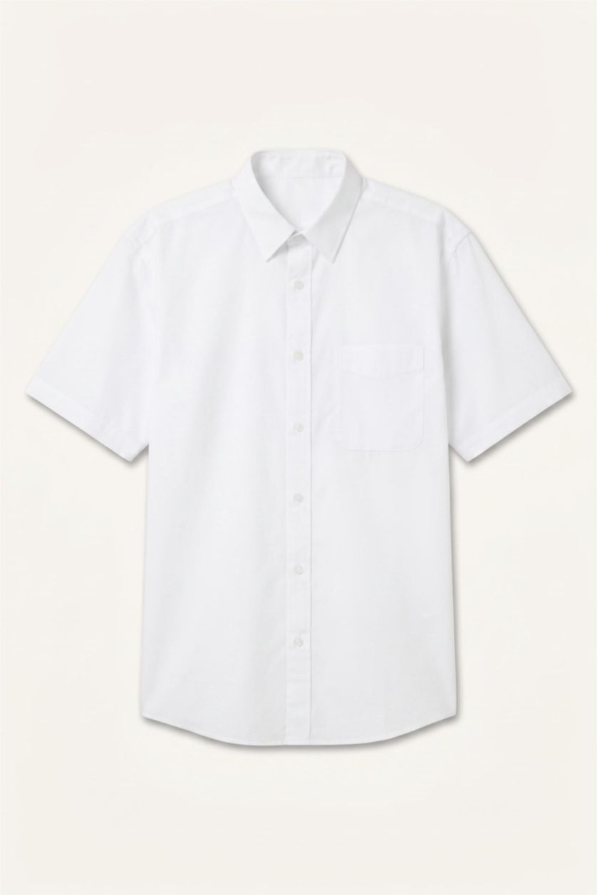 Men White Regular Fit Polo Collar Cotton Shirt