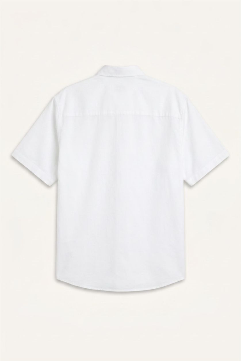 Men White Regular Fit Polo Collar Cotton Shirt