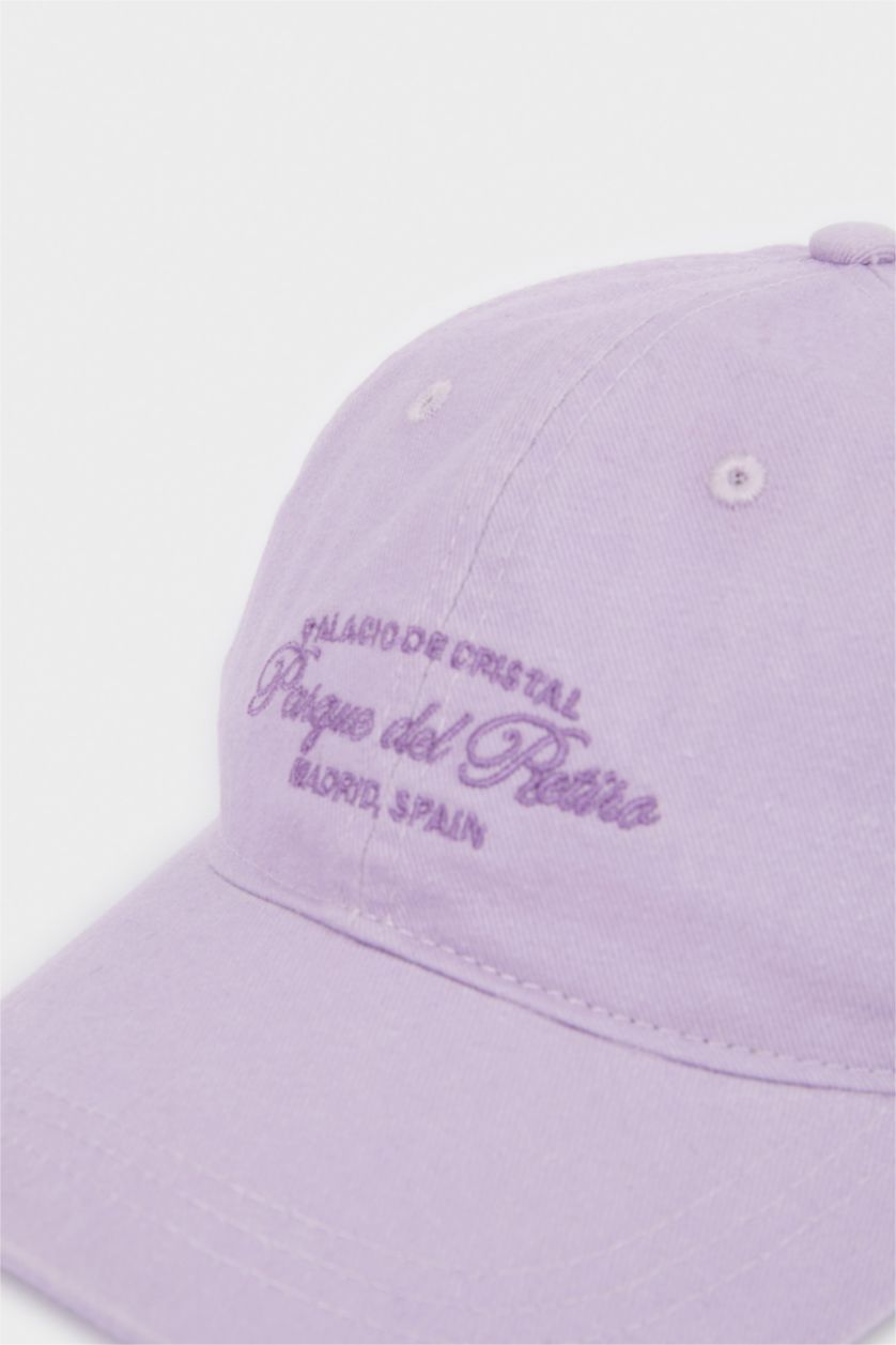 Kadın Lila Kadın Nakışlı Pamuklu Cap Şapka
