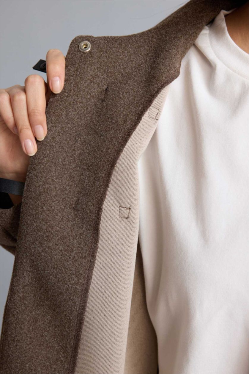 Kadın Vizon Regular Fıt Büyük Yaka İçi Yumuşak Tüylü Hırka