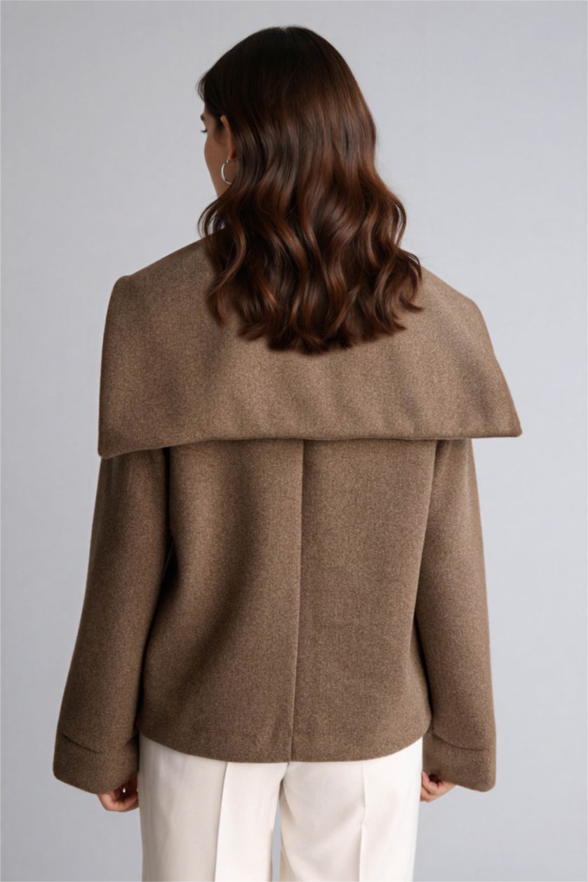 Kadın Vizon Regular Fıt Büyük Yaka İçi Yumuşak Tüylü Hırka