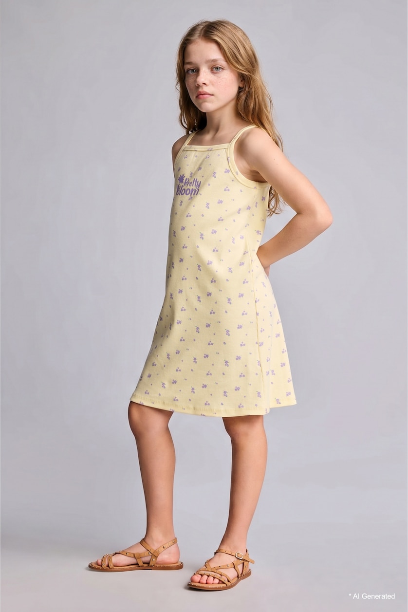 GIRLS & TEENS Light Yellow Girl Regular Fit Sleeveless Knitted Dress