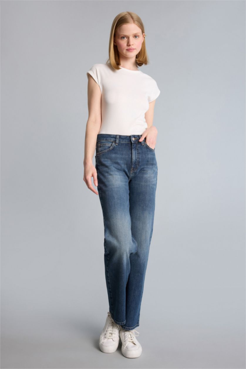 Woman Blue High Waist Trousers