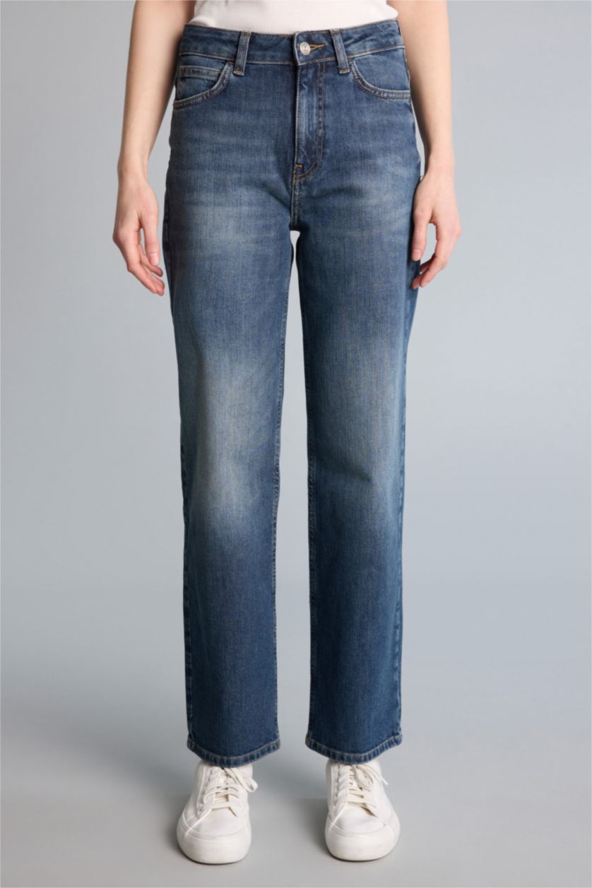 Woman Blue High Waist Trousers