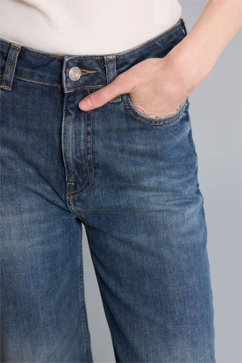 Woman Blue High Waist Trousers