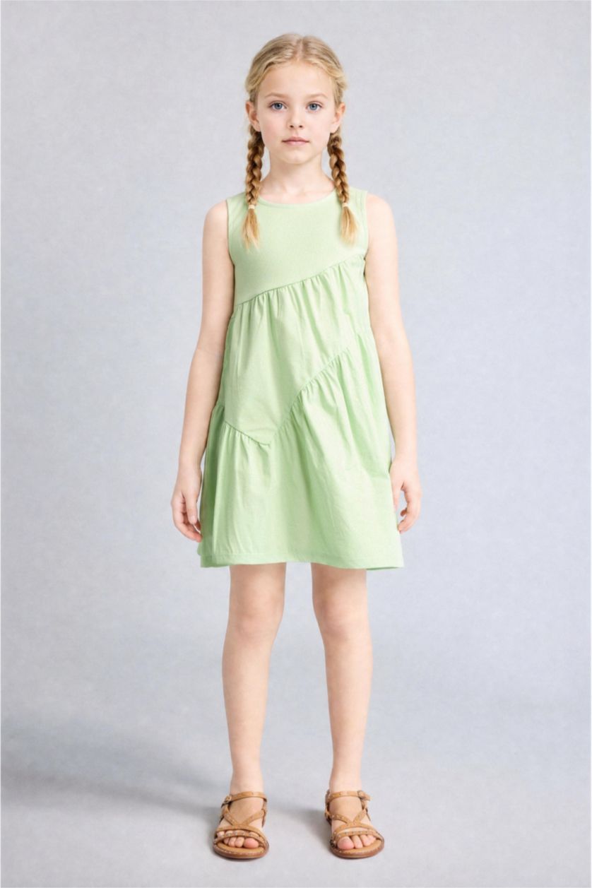 Young Girls - Teen Girls Light Green Regular Fit Sleeveless Woven Dress
