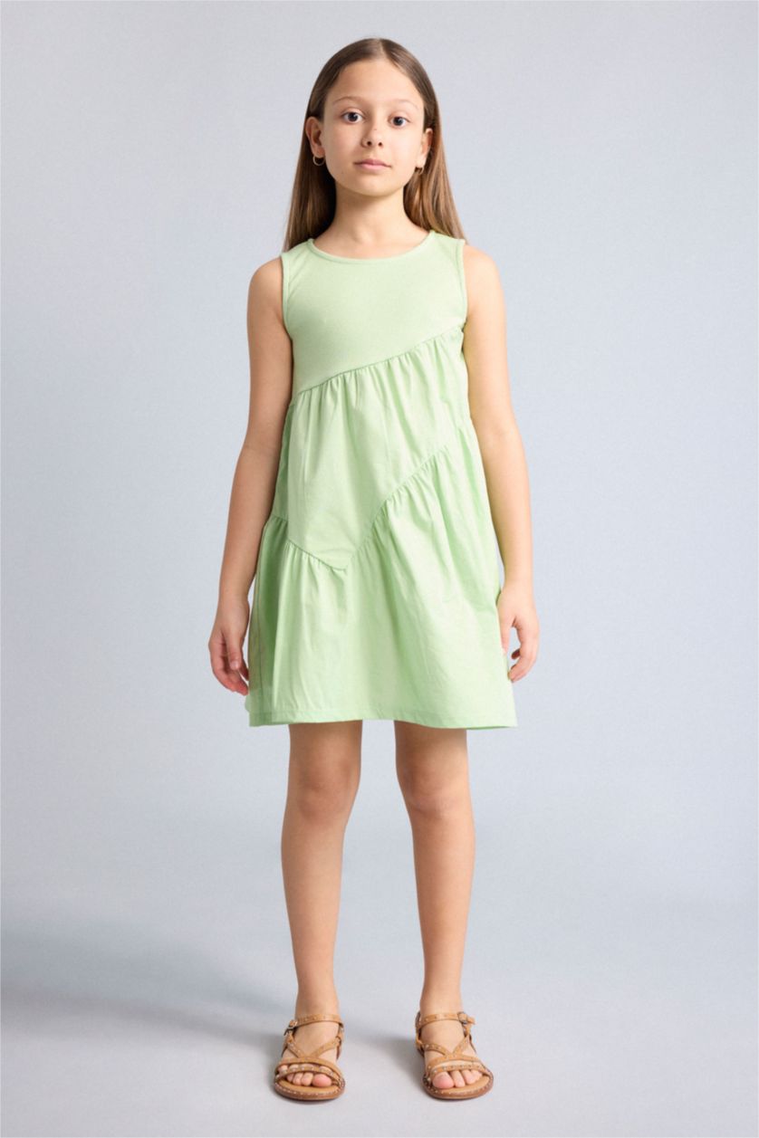 Girls & Teens Light Green Regular Fit Sleeveless Woven Dress