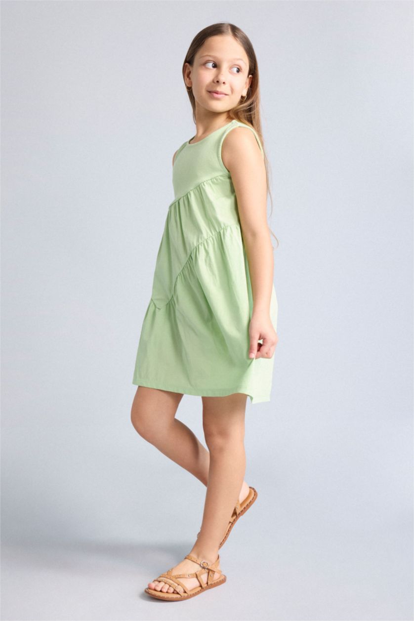 Girls & Teens Light Green Regular Fit Sleeveless Woven Dress