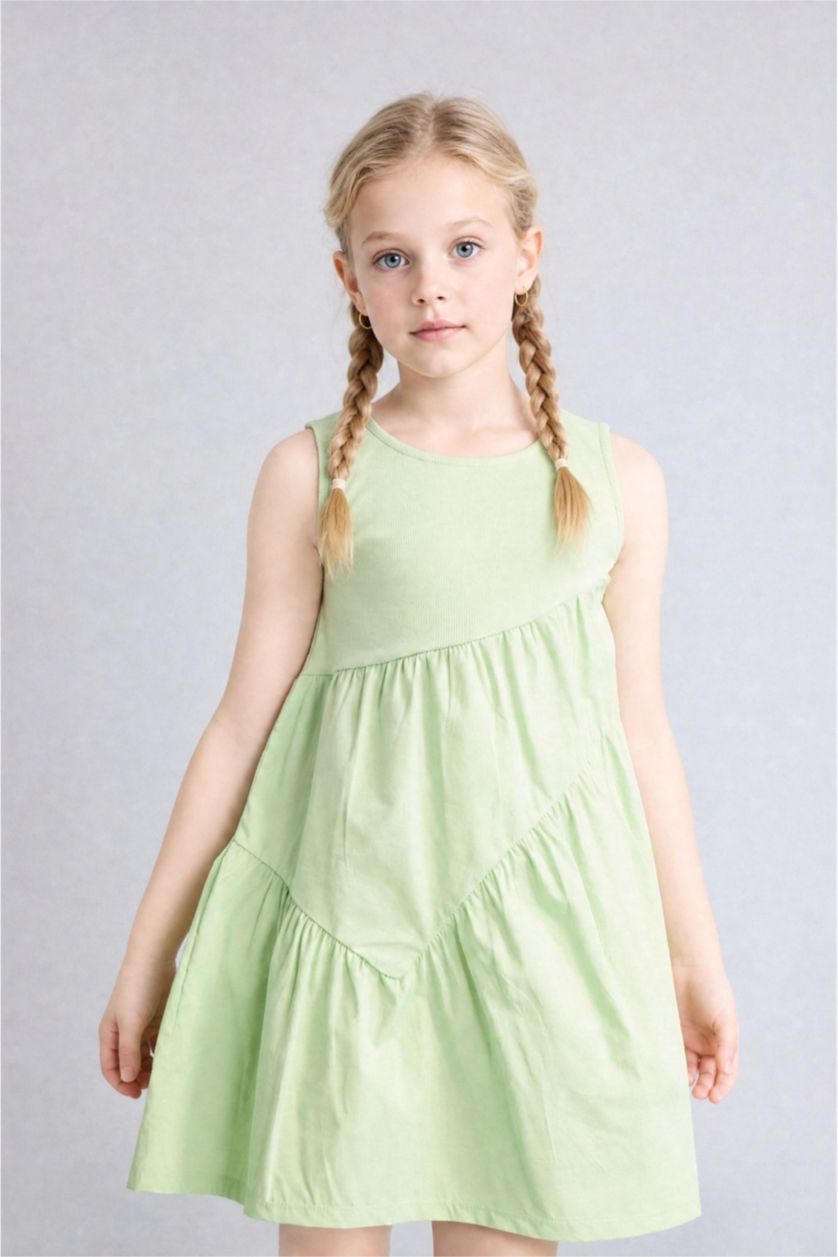 Young Girls - Teen Girls Light Green Regular Fit Sleeveless Woven Dress