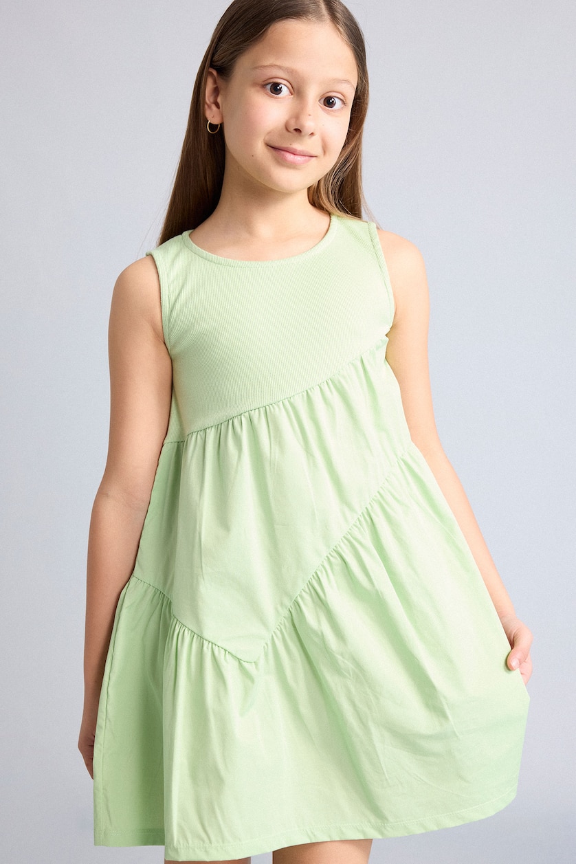 GIRLS & TEENS Light Green Regular Fit Sleeveless Woven Dress
