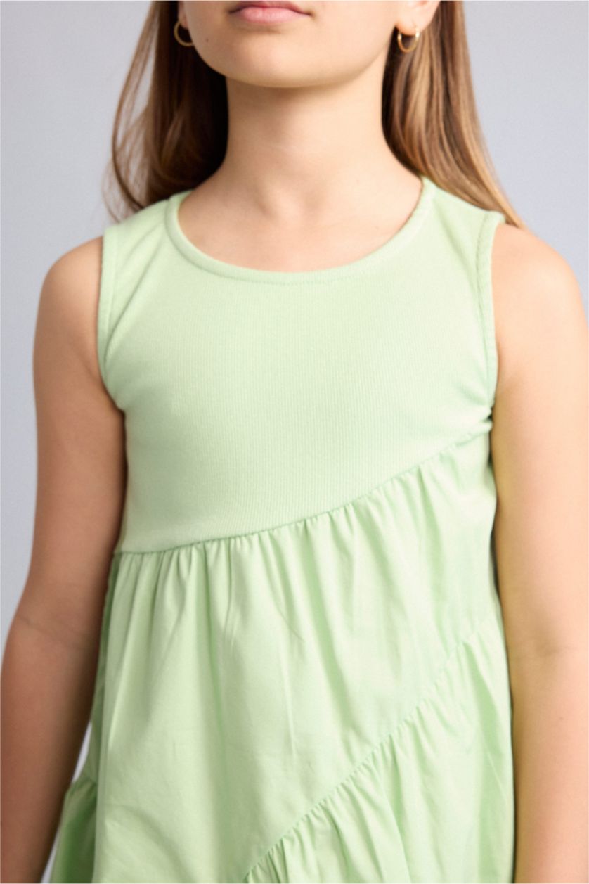 Girls & Teens Light Green Regular Fit Sleeveless Woven Dress