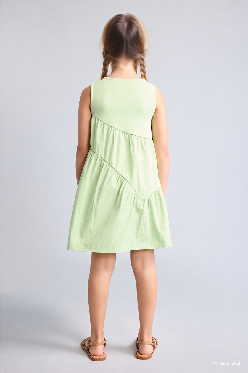 بنات أخضر فاتح Regular Fit Sleeveless Woven Dress