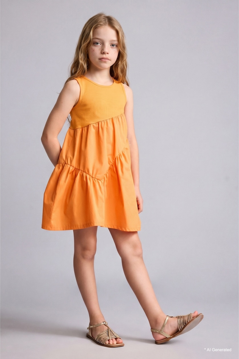 GIRLS & TEENS Orange Girl Regular Fit Sleeveless Woven Dress