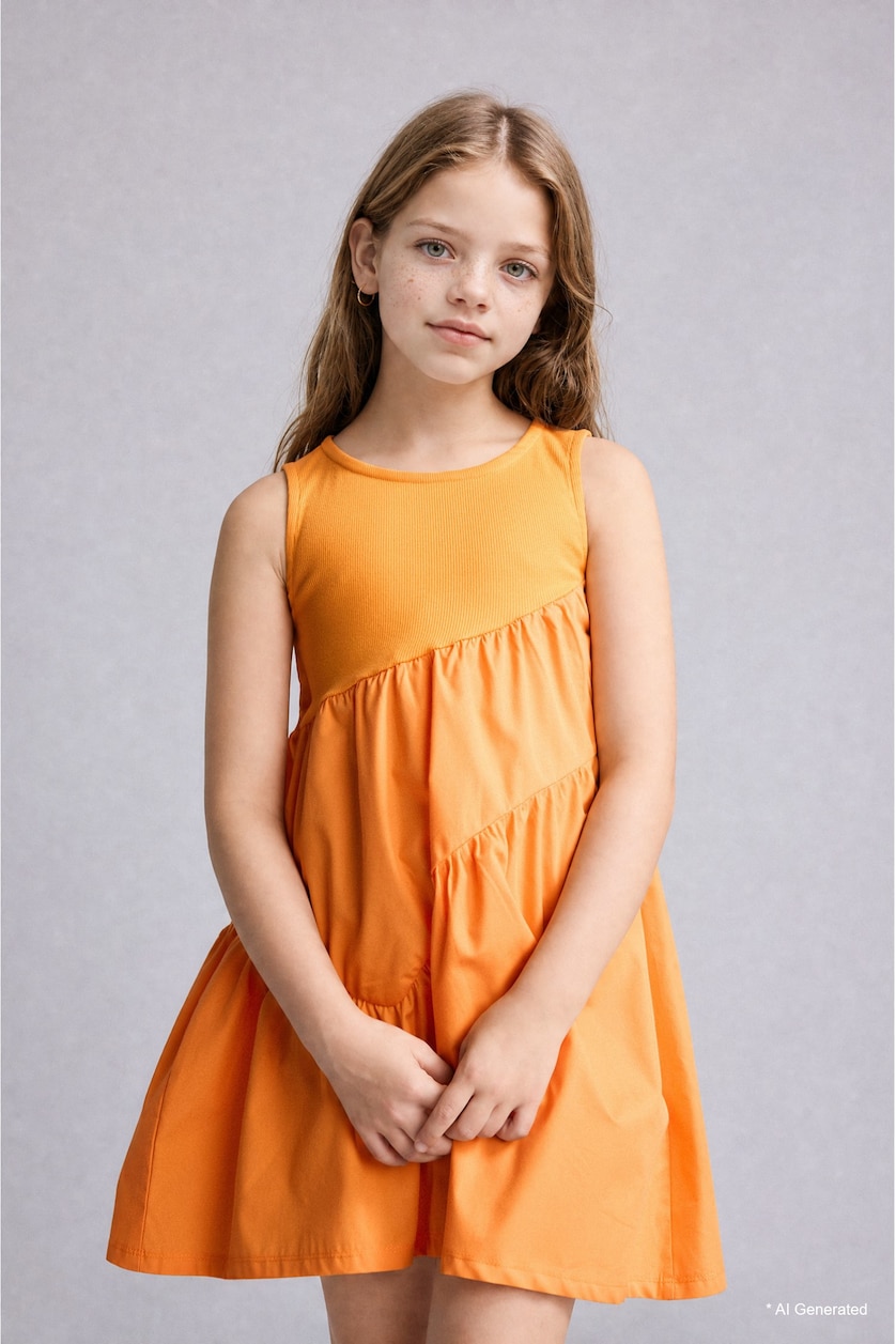 GIRLS & TEENS Orange Girl Regular Fit Sleeveless Woven Dress