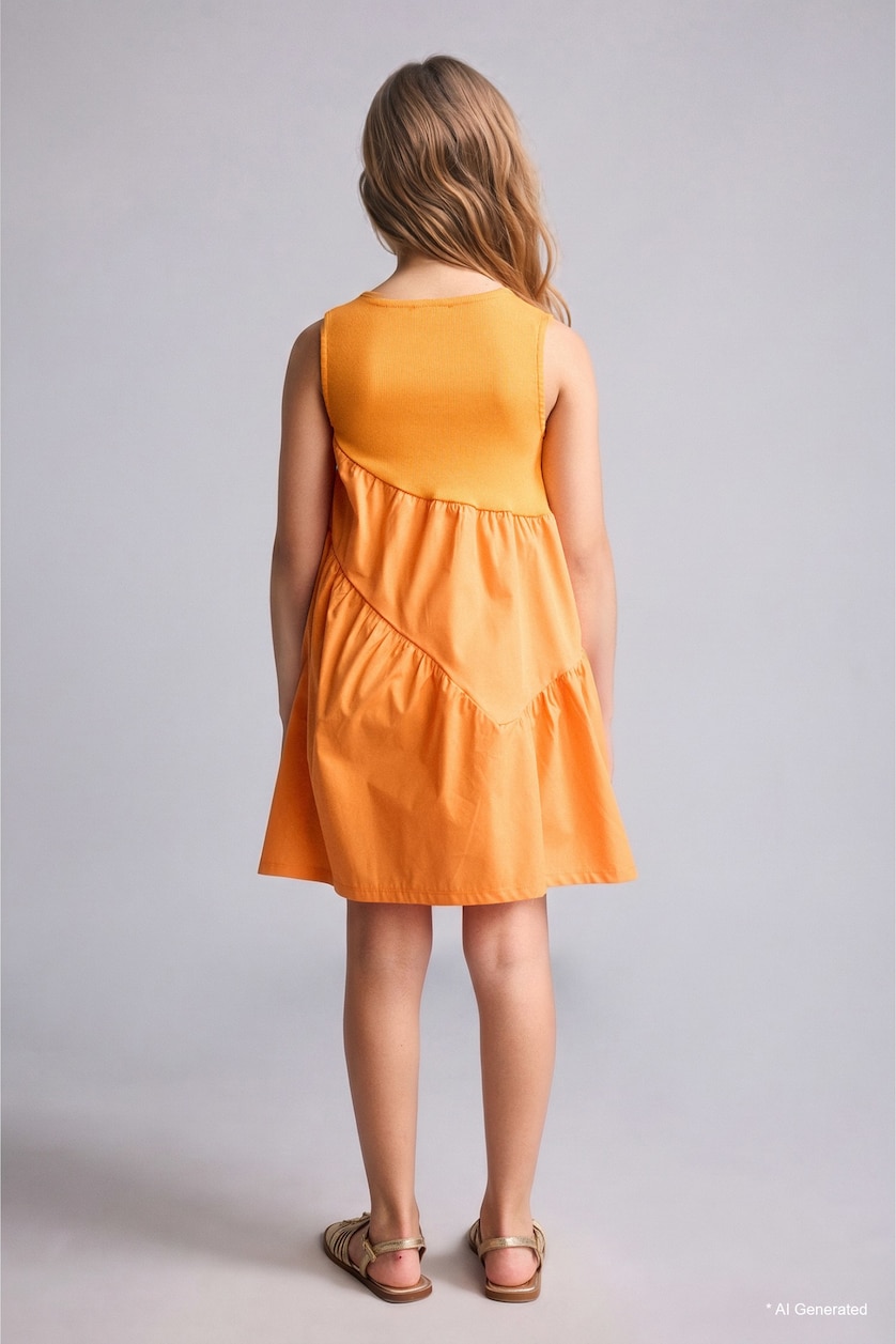 GIRLS & TEENS Orange Girl Regular Fit Sleeveless Woven Dress