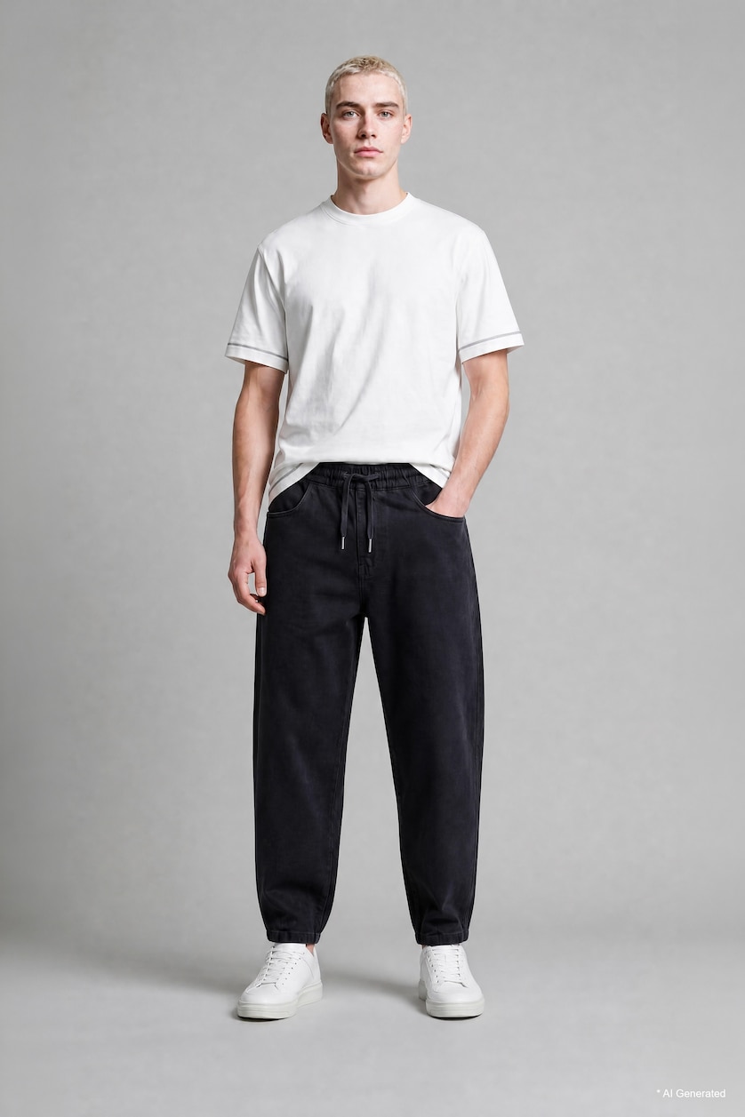 HOMME Noir Jean à jambes larges Coupe barrel