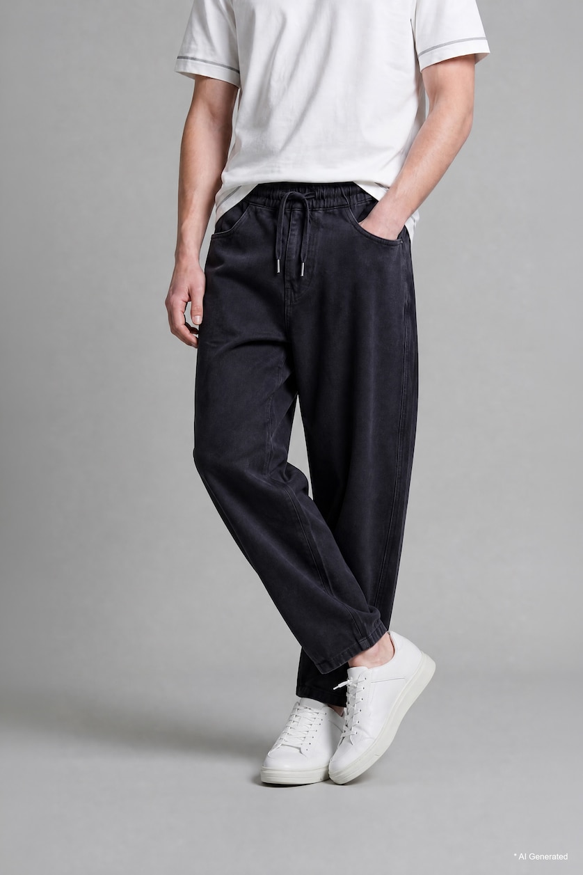 HOMME Noir Jean à jambes larges Coupe barrel