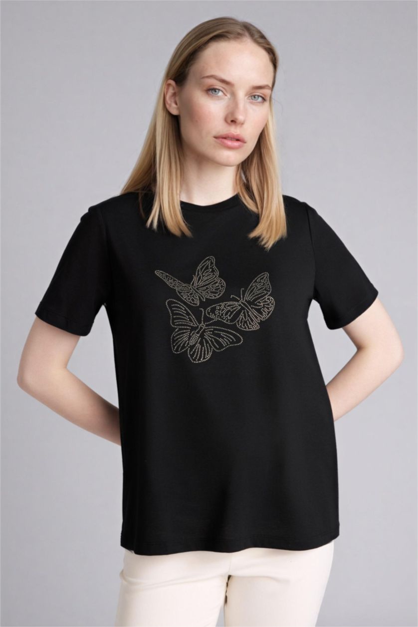 WOMAN Black Relax Fit Crew Neck Short Sleeve T-Shirt