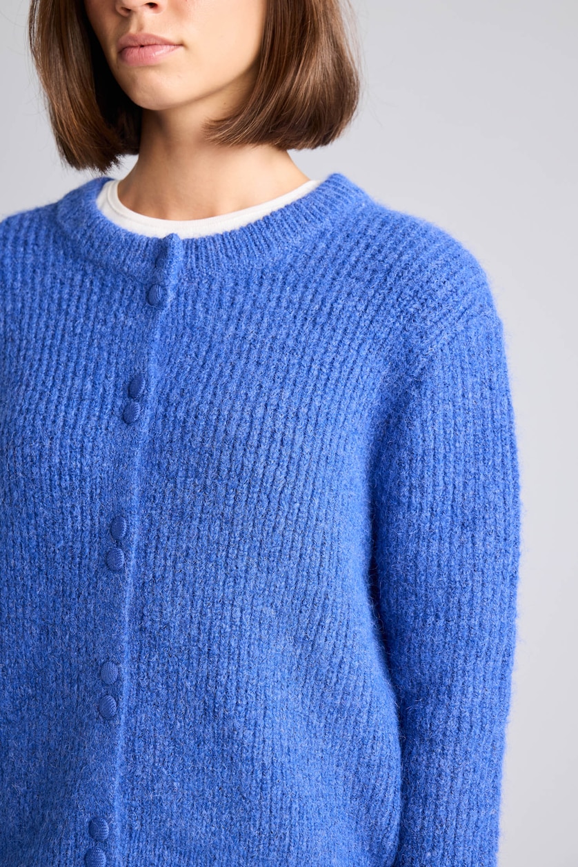 FEMME Bleu Cardigan en mélange de laine à col rond Coupe régulière