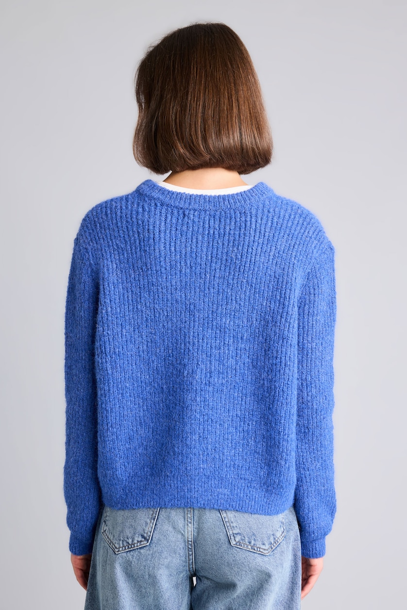 FEMME Bleu Cardigan en mélange de laine à col rond Coupe régulière