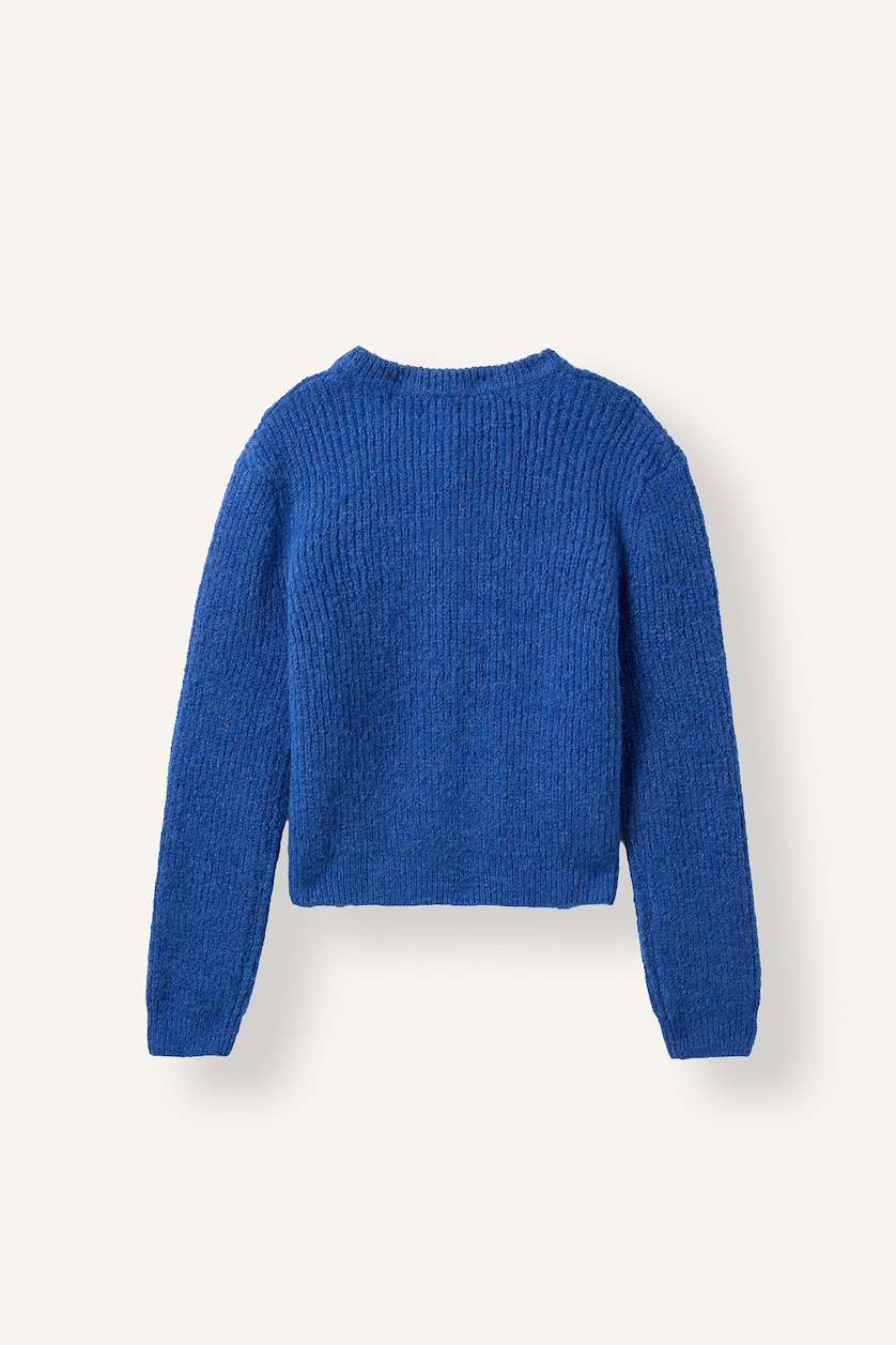 FEMME Bleu Cardigan en mélange de laine à col rond Coupe régulière