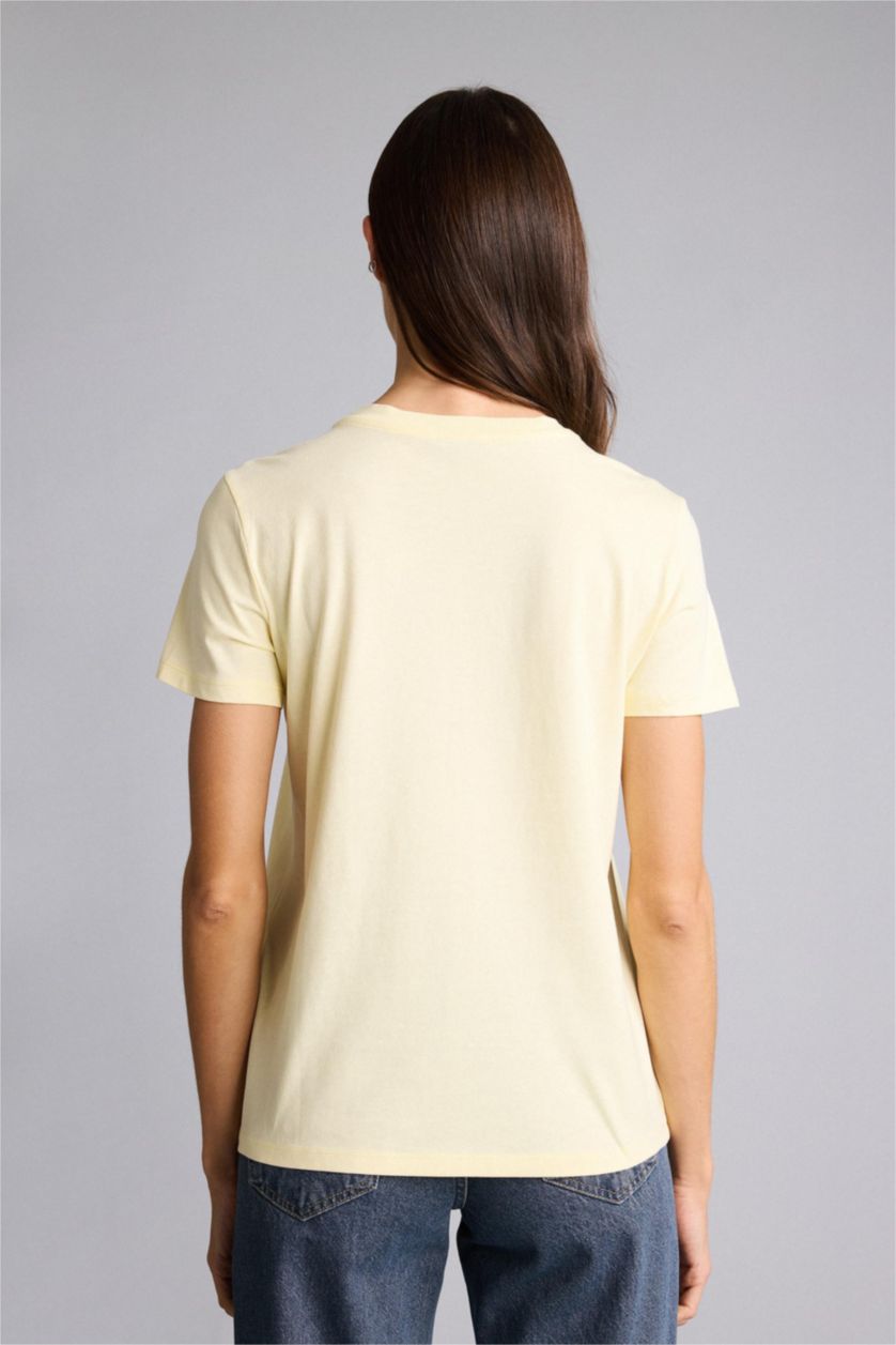 Woman Light Yellow Regular Fit Short Sleeve T-Shirt