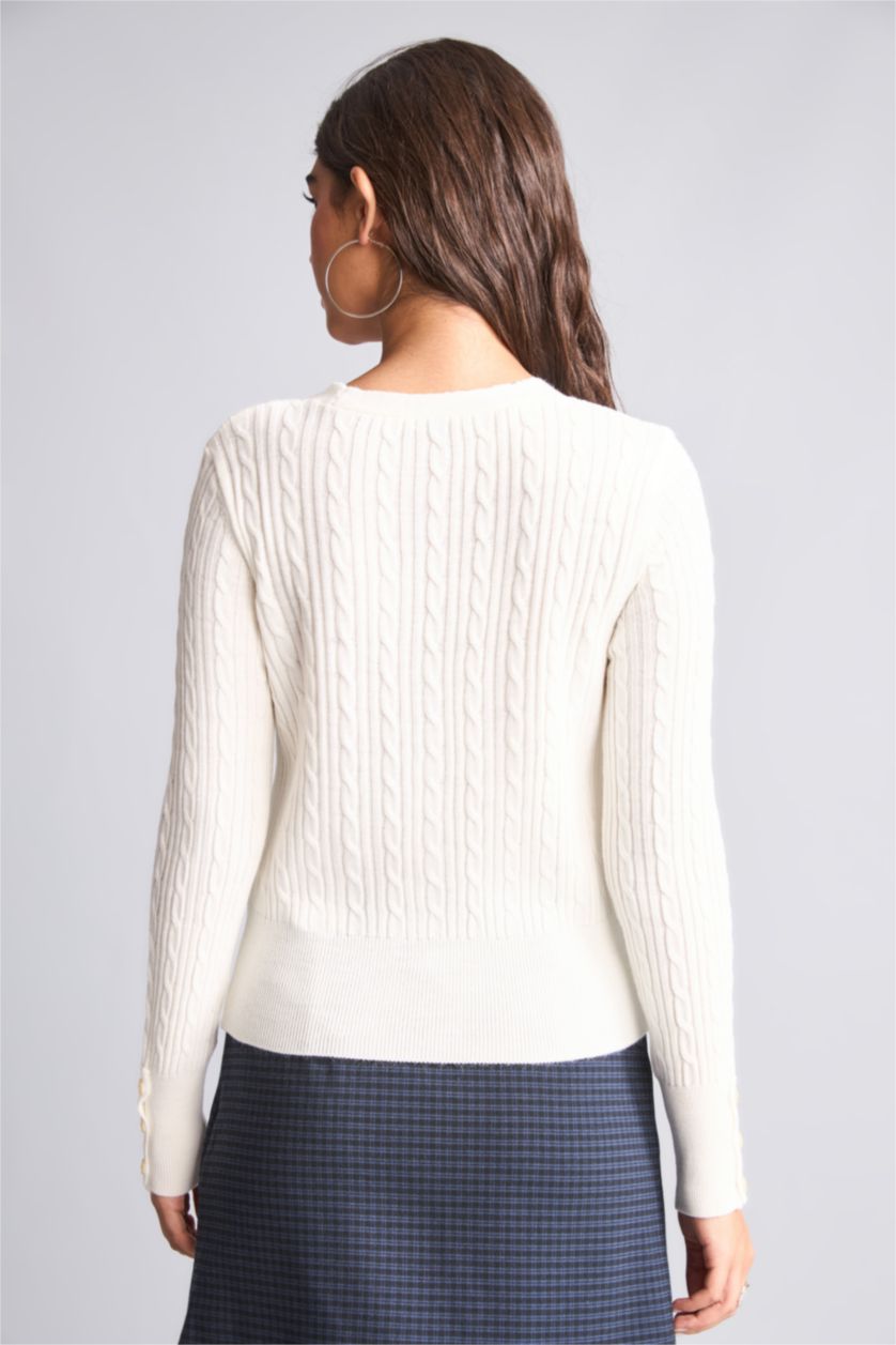 Women Ecru Slim Fit Knitwear Cardigan