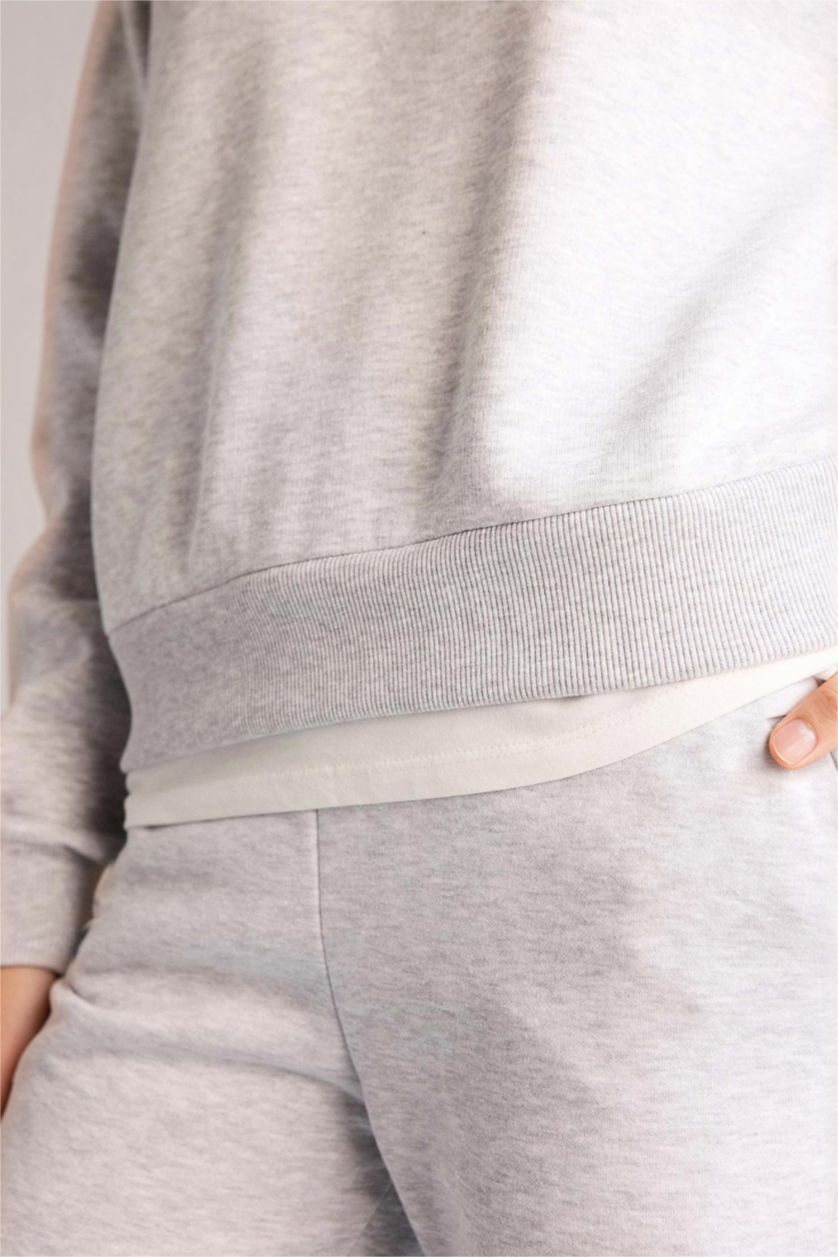 Kadın Gri Melanj Relax Fıt Basıc Sweatshirt