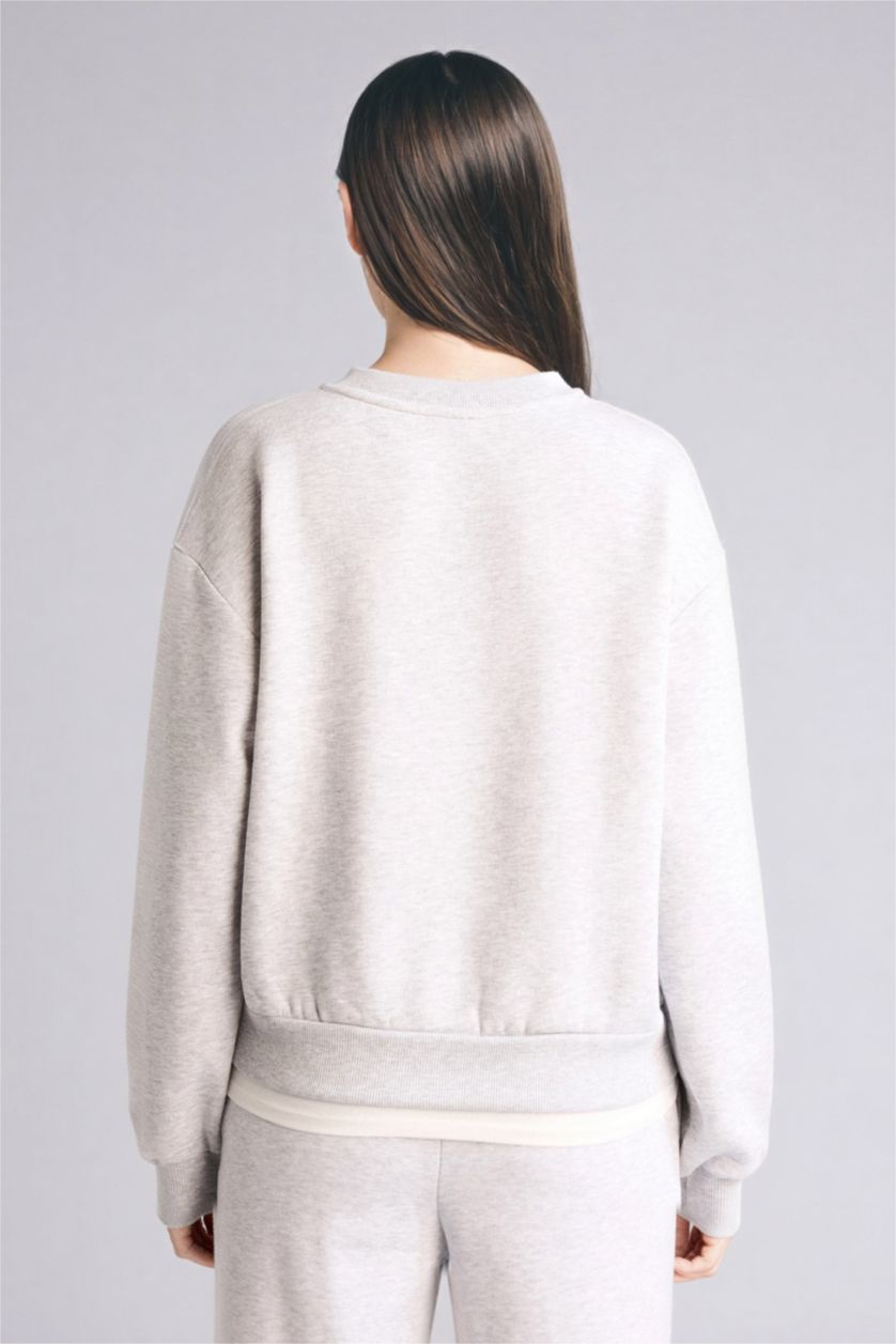 Kadın Gri Melanj Relax Fıt Basıc Sweatshirt