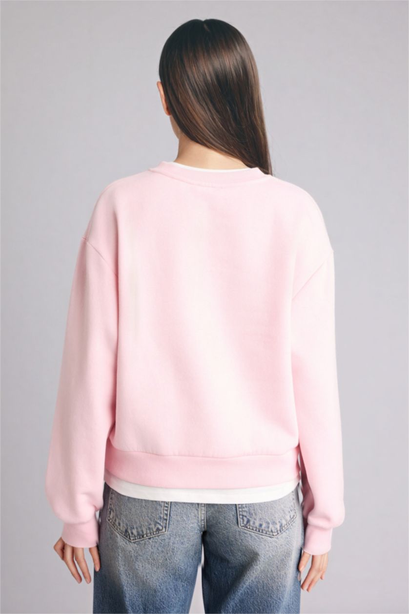 نساء زهري فاتح سويت شيرت بيزك سادة قصة مريحة