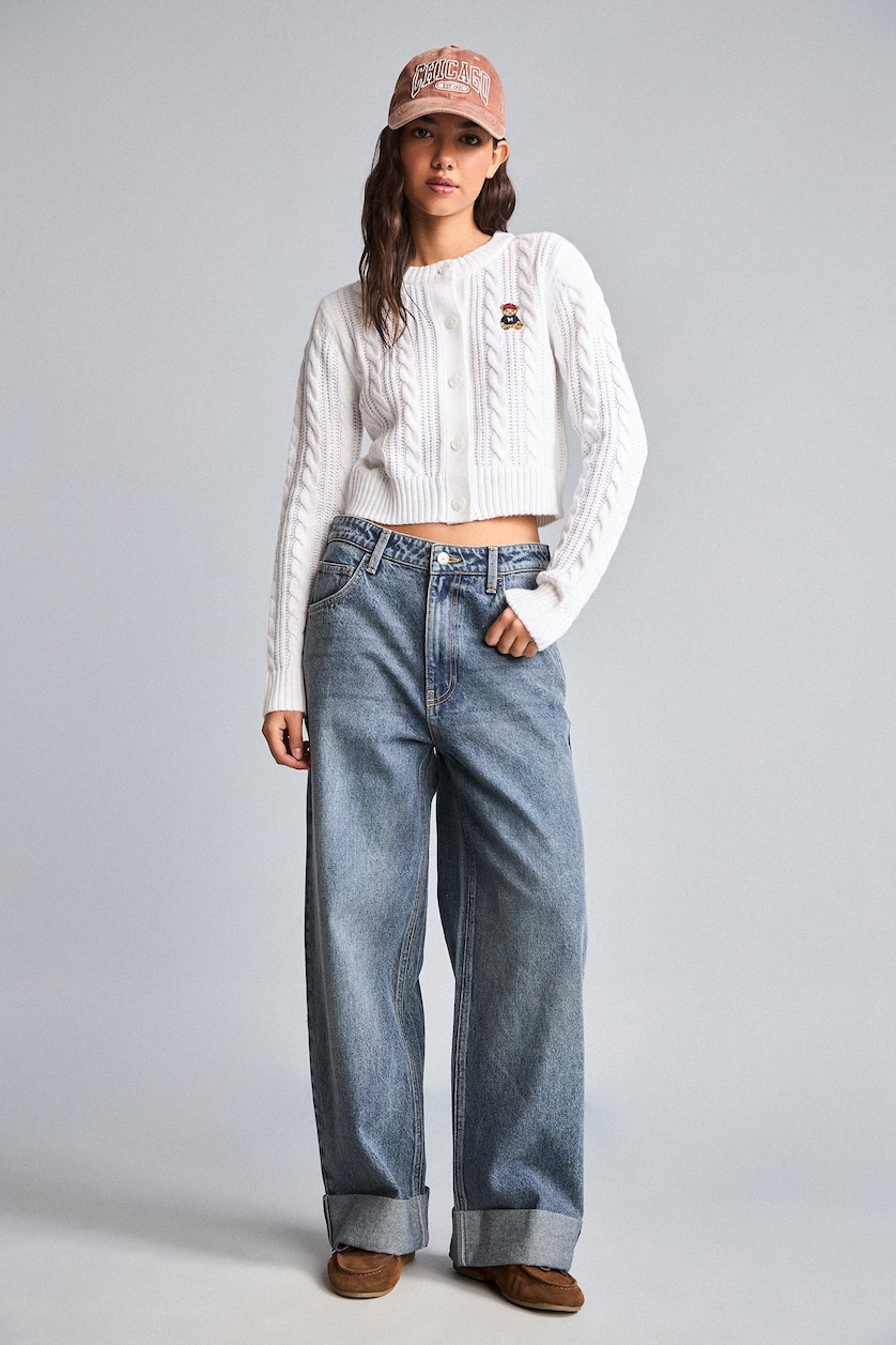FEMME Écru Cardigan en maille à col rond Coupe régulière
